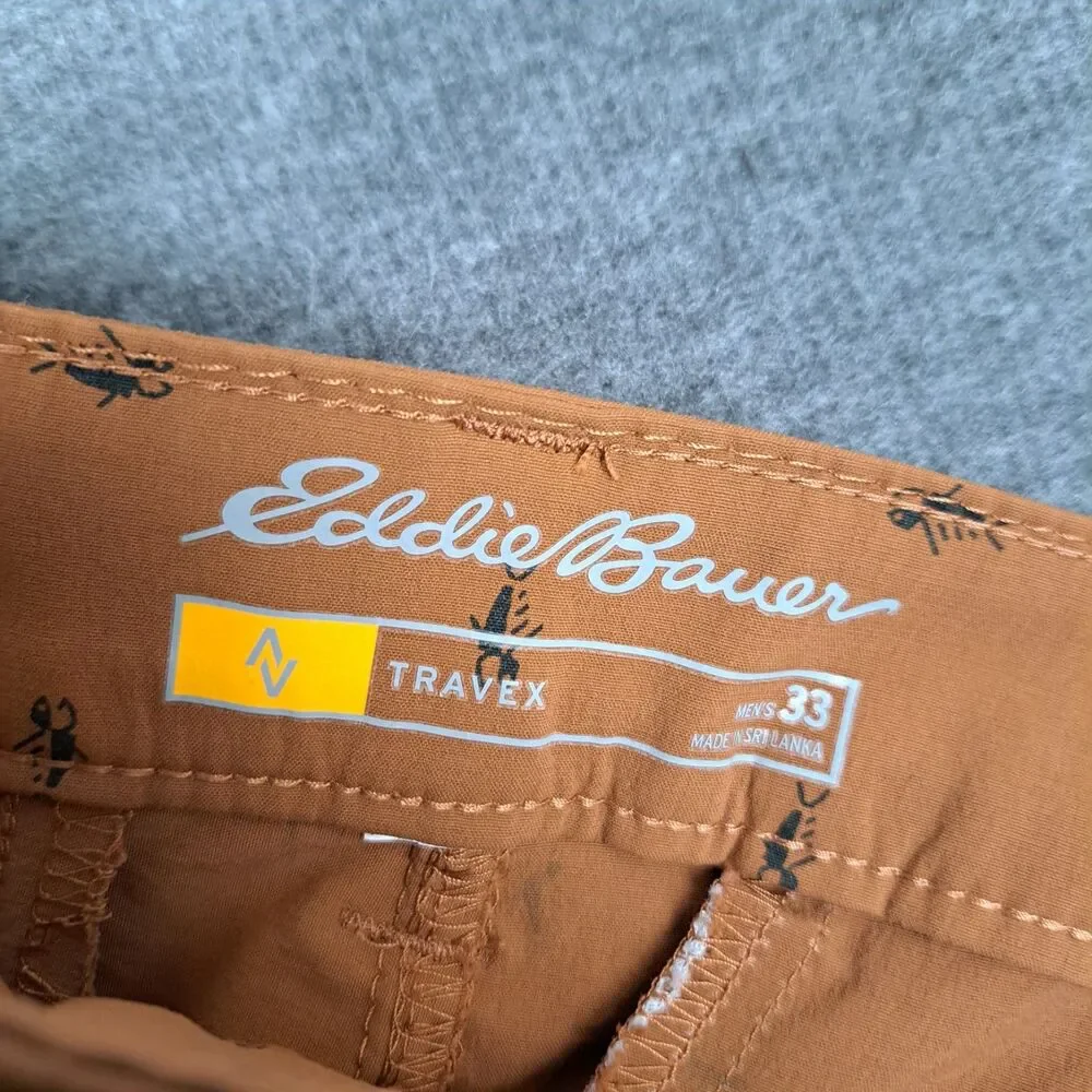 Eddie Bauer Travex Shorts Men’s‎ 33 Brown Fish Graphics Chino Nylon Spandex